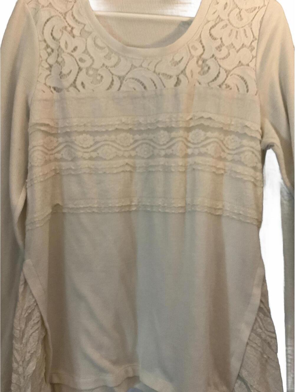 Logo by Lori Goldstien Light Waffle Knit Crochet and Lace Tunic Size Large - Picture 2 of 9